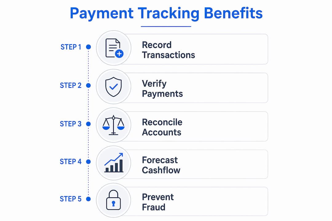 Infographic showing the steps of a cleaner customer payment tracking workflow