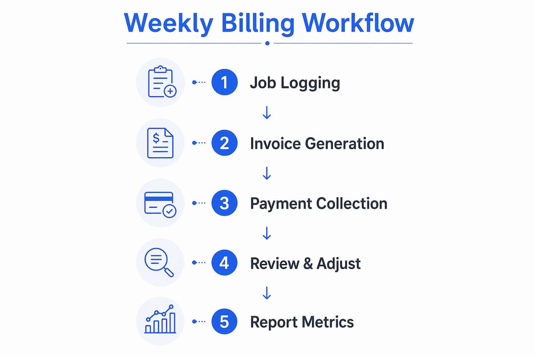 Infographic showing weekly housekeeping billing workflow steps
