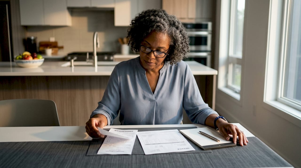 Woman reviewing payment confirmation documents