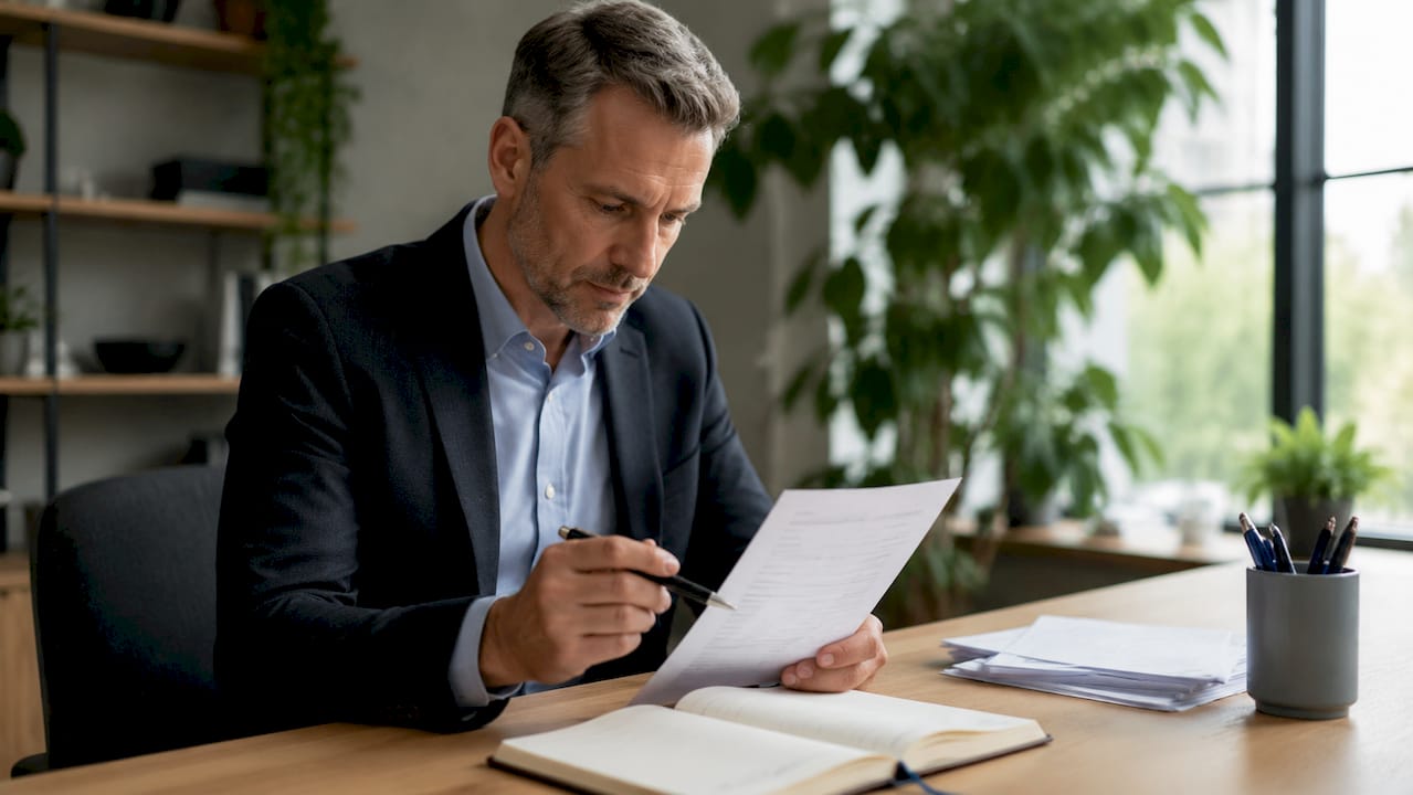 Hands pointing at payment due date on invoice paper