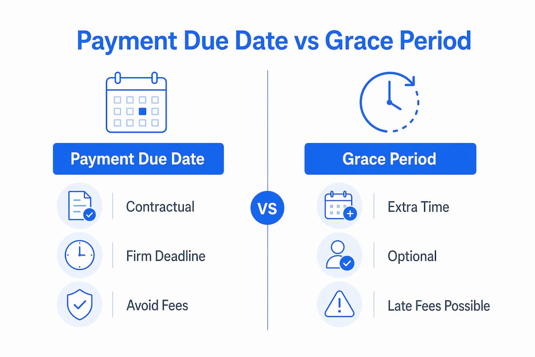 Infographic comparing payment due date and grace period