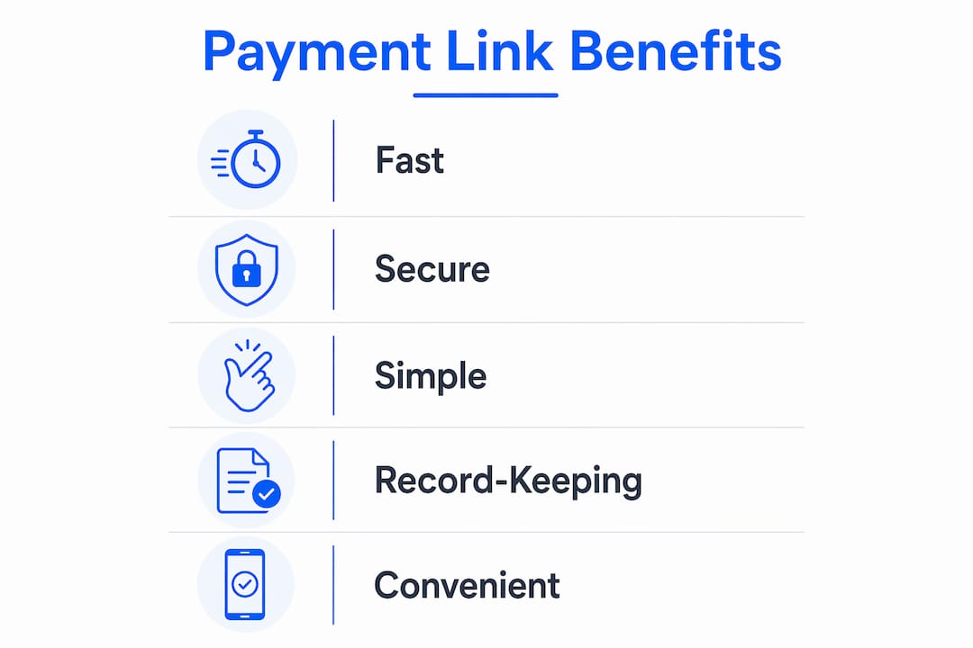 Infographic showing key benefits of payment links for freelancers