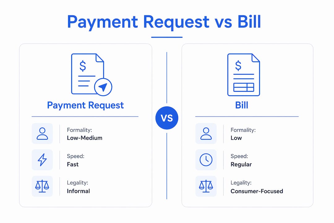 Infographic comparing payment request and bill differences